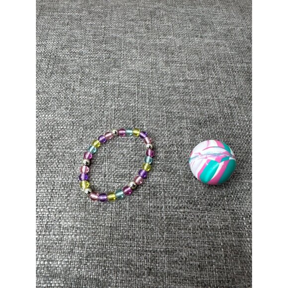 Easter Plush Yellow Bunny Hair Bows Beaded Bracelet & Marble Bouncy Ball Toys - Picture 5 of 7